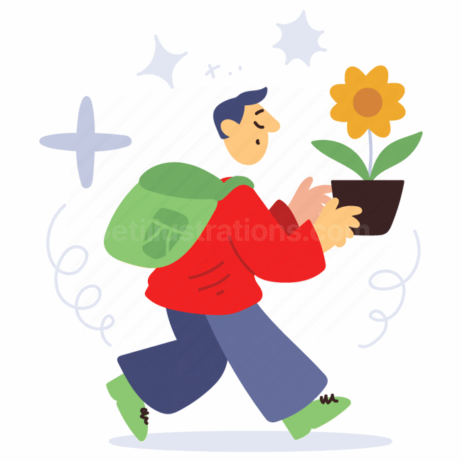 plant, flower, pot, floral, man, people